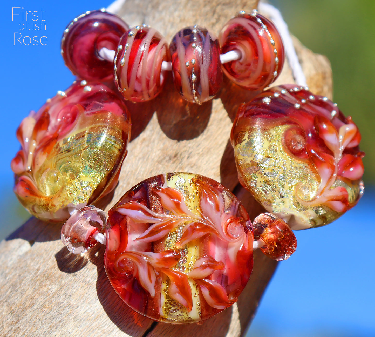 FIRST BLUSH ROSE Focal Button Bead Set, Handmade Glass Lampwork for Jewelry Design