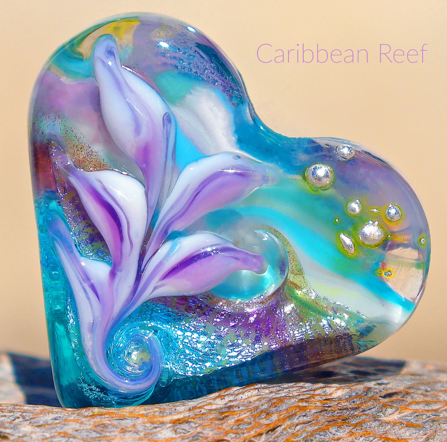 Caribbean Reef Heart Focal Bead, Handmade Glass Art Beads for Jewelry design