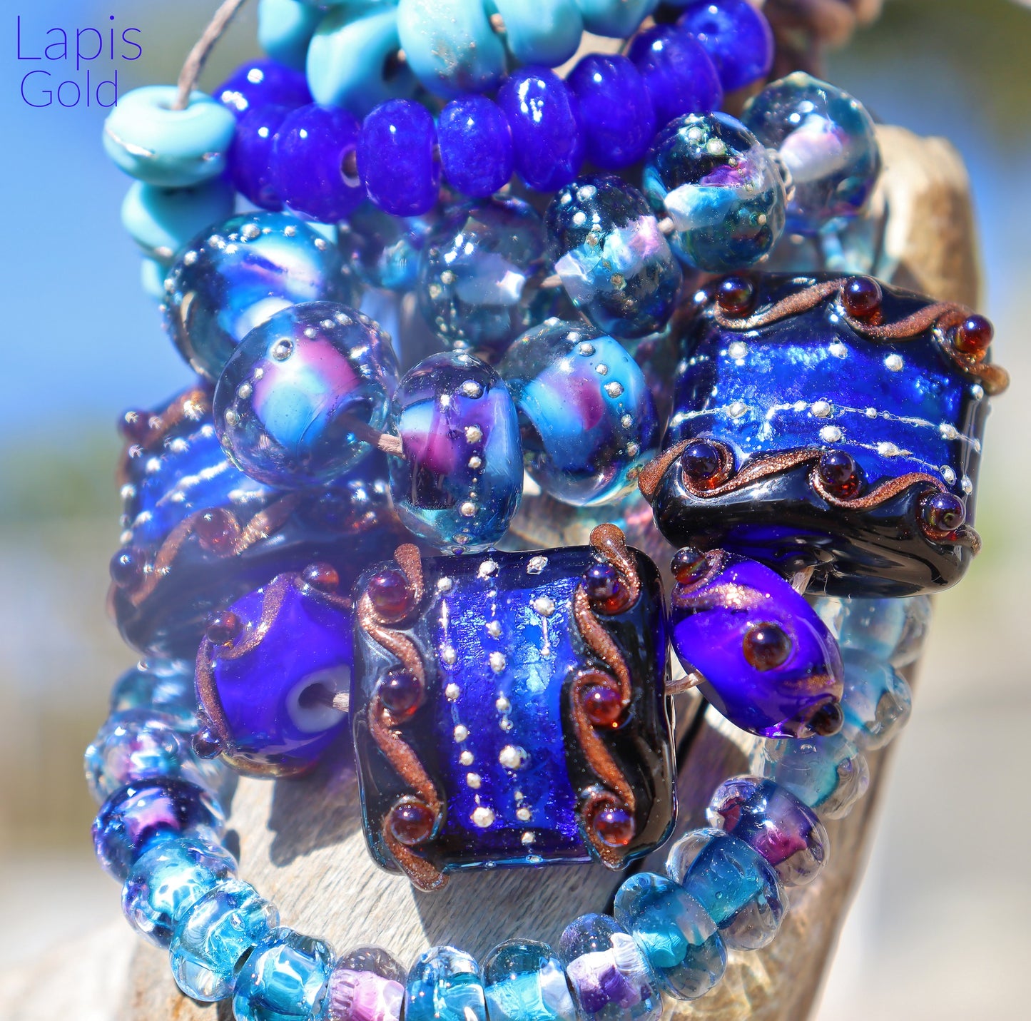 LAPIS GOLD Nugget Bead Collection, Handmade Glass Lampwork for Jewelry Design