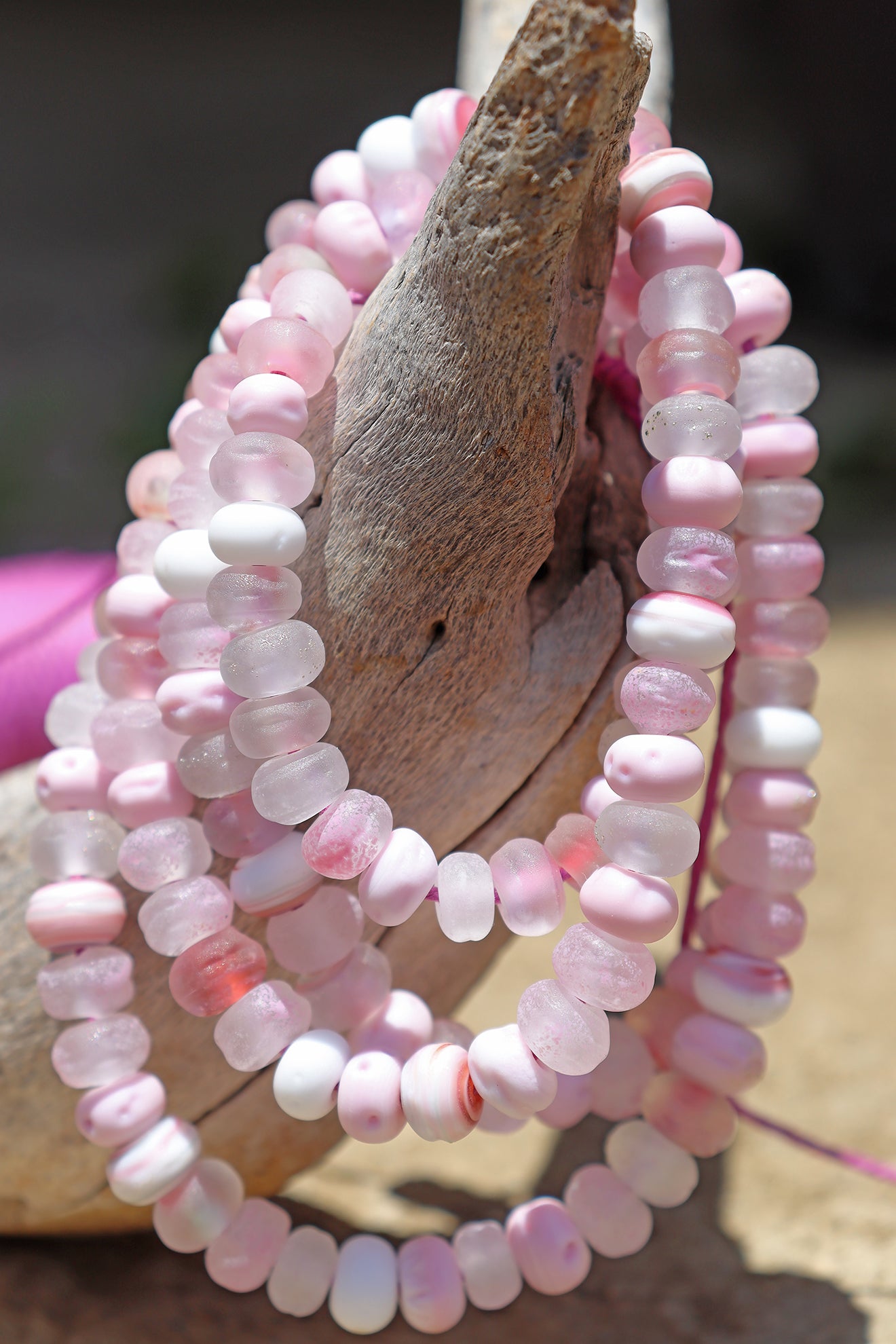 Raspberry Blossom Handmade Glass Lampwork Bead Strand for Jewelry Design