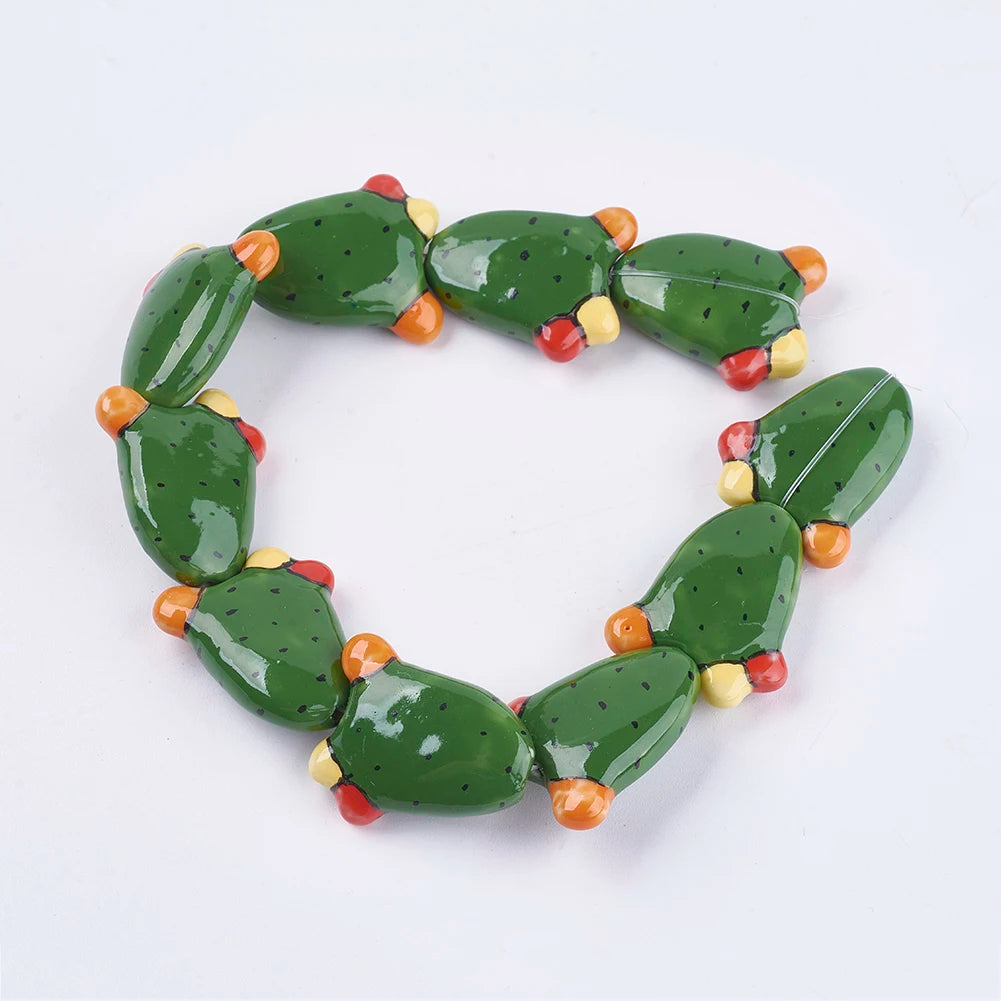 Cactus Handmade Porcelain Beads, 10Pcs