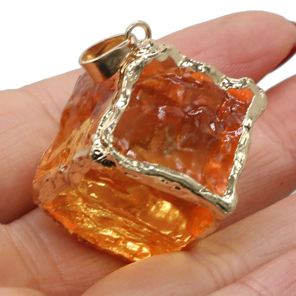 Raw Natural Crystal Pendants, Square, 35x35mm