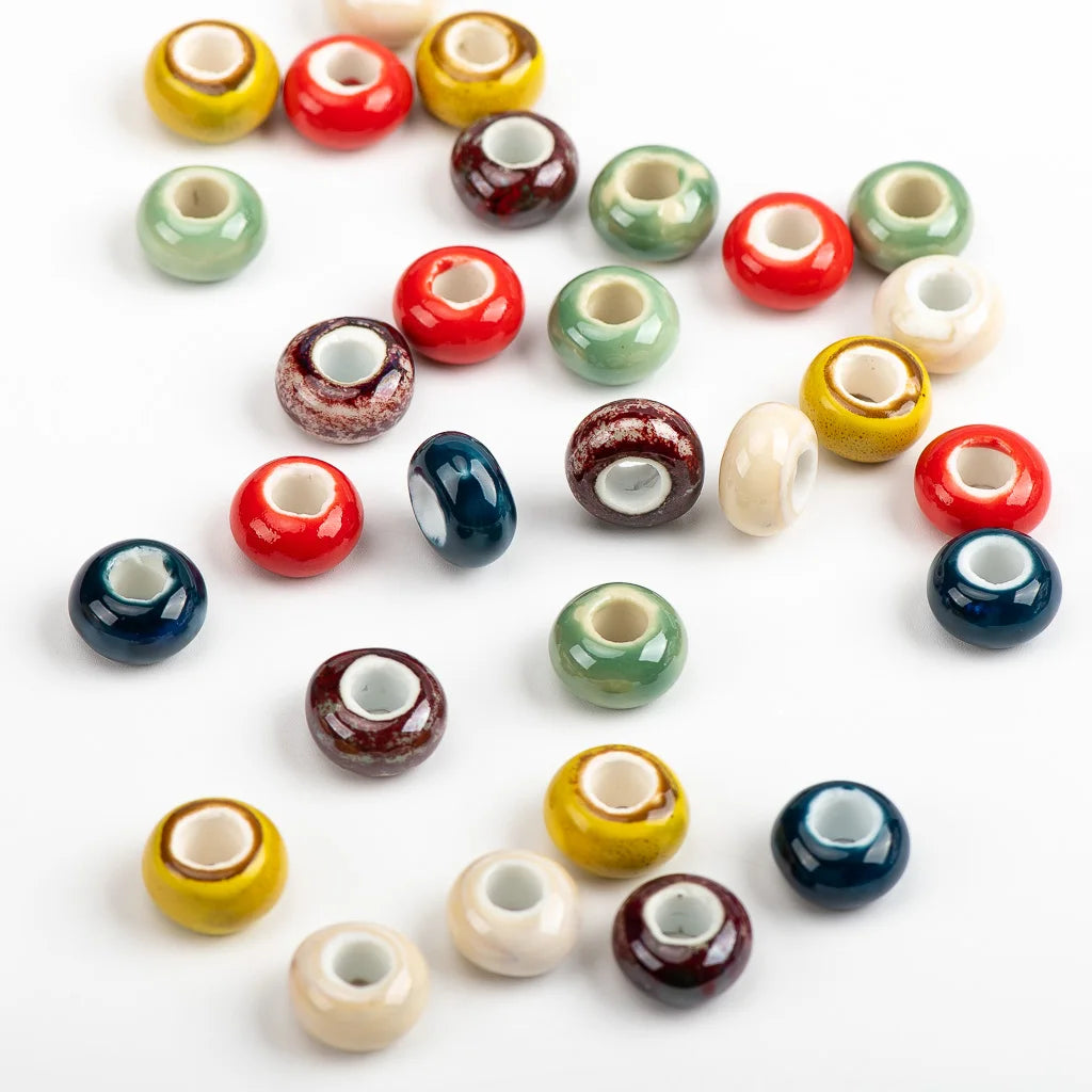 Round Retro Big Hole Ceramic Porcelain Beads, 15mm 10pcs