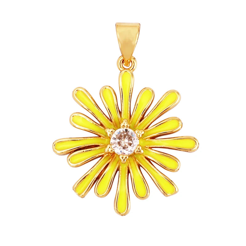 Sun Flower Banana Leaf Enamel Charms