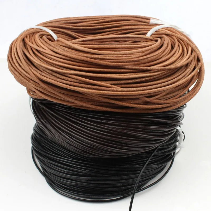 Real Genuine Leather Cord, 1/1.5/2/3mm 5M, in Coffee, Black, or Brown