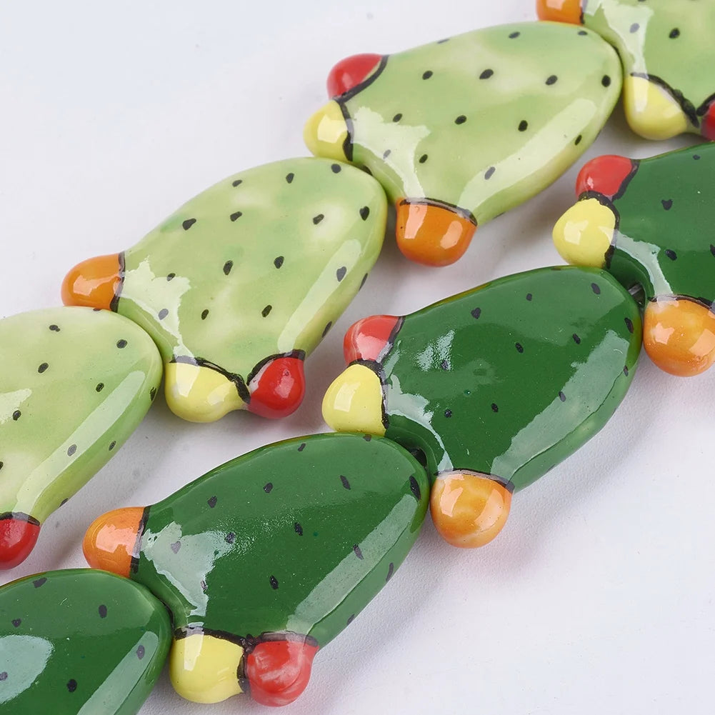 Cactus Handmade Porcelain Beads, 10Pcs