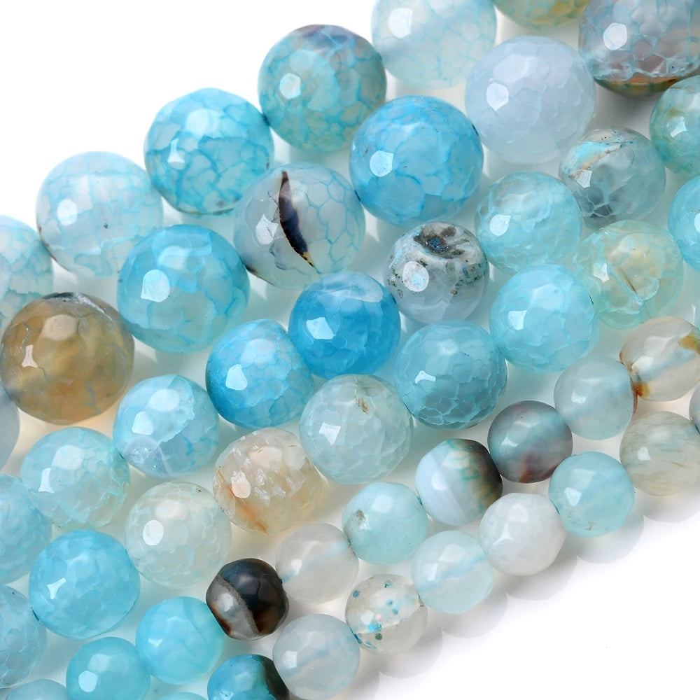 Blue Dragon Faceted Agate Beads,  4 6 8 10 12mm