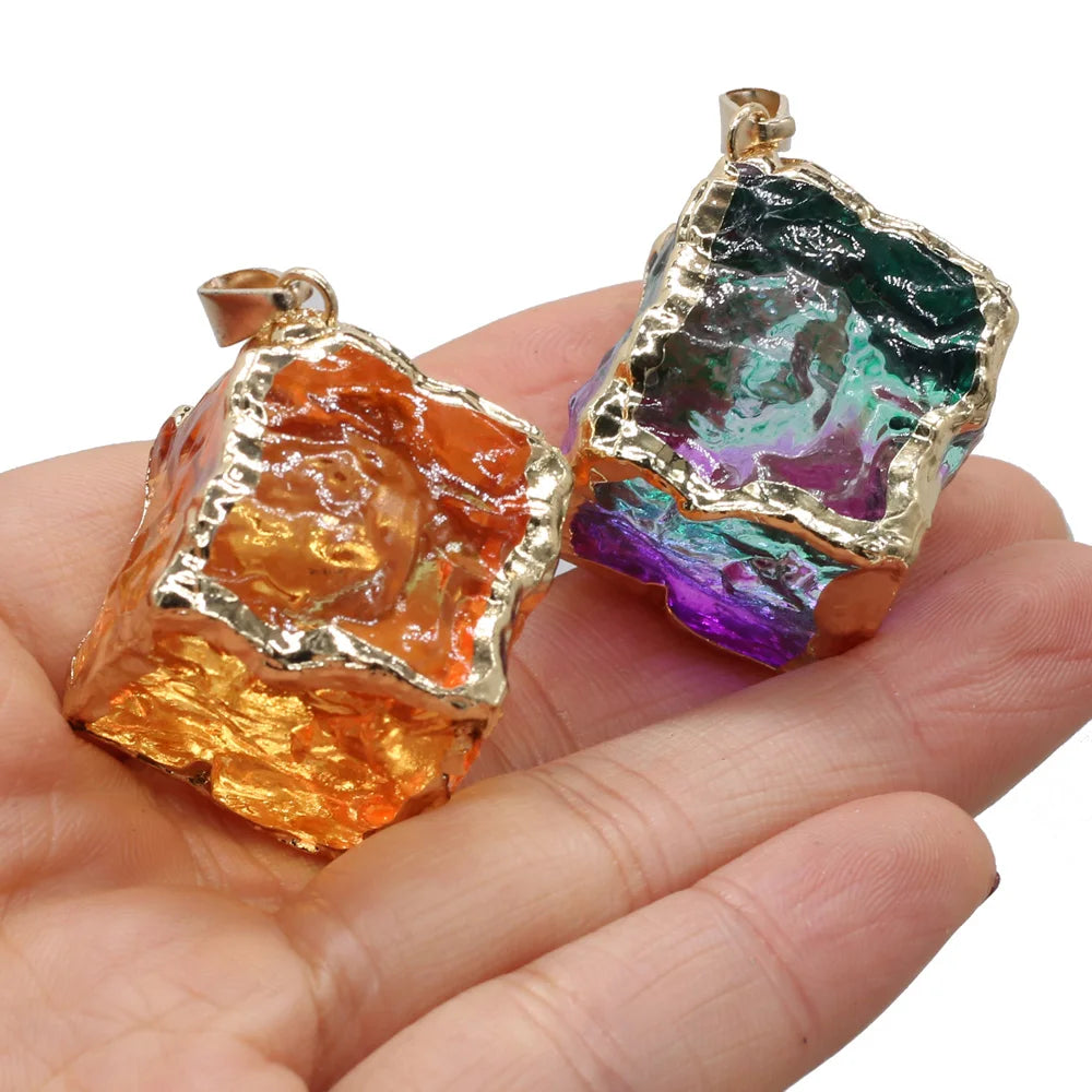 Raw Natural Crystal Pendants, Square, 35x35mm