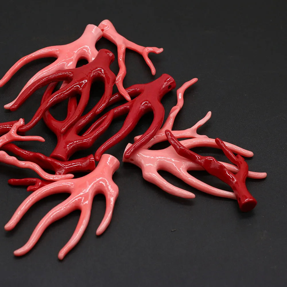 Natural Coral Pendant Beads, Tree Branch Shapes,  Red/Pink