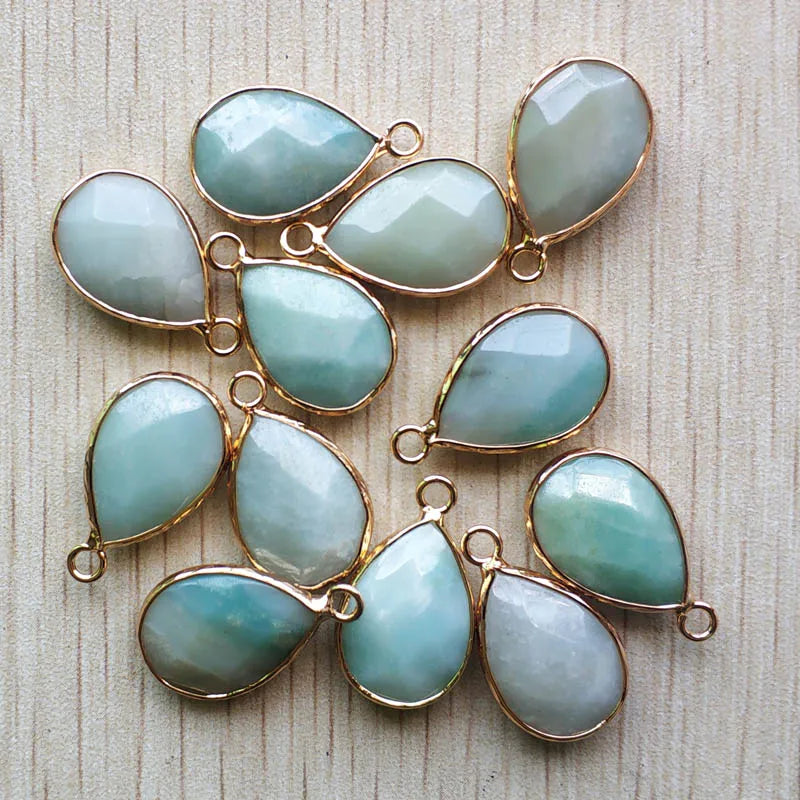 Natural Amazonite Water Drop Connector Pendants 12/pcs