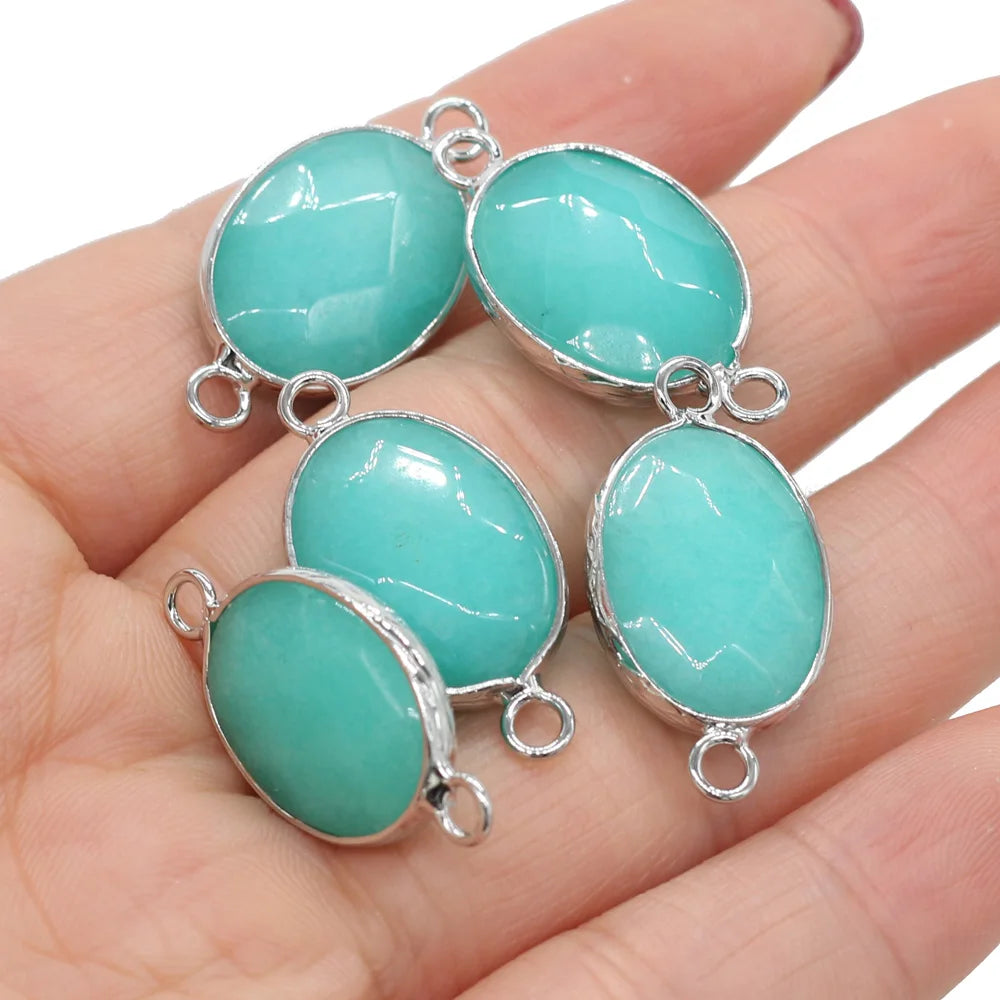 Agate Pendant Connector Charms, Oval Shaped 14x27mm, 2pcs