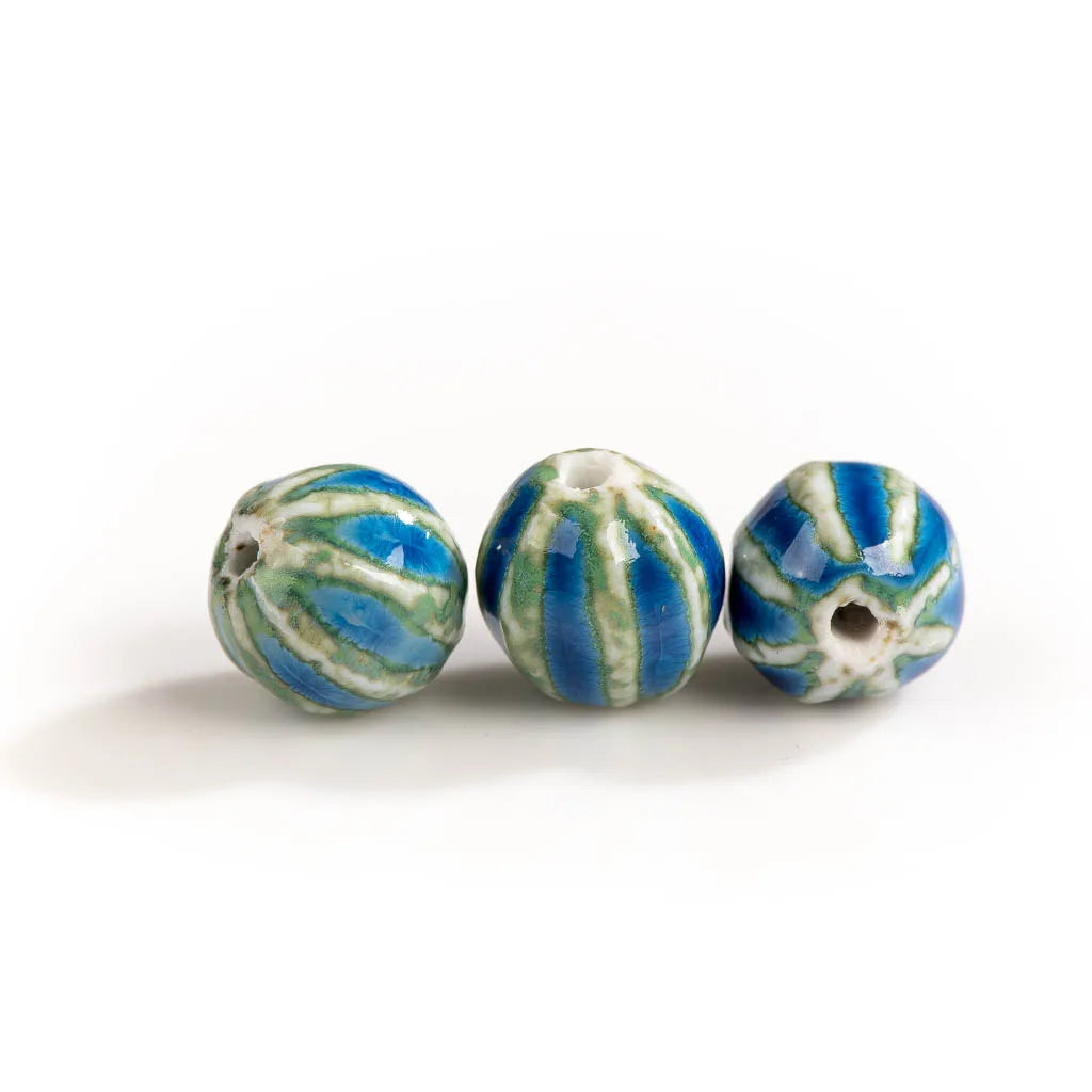 Spherical Watermelon Kiln Discoloration Ceramic Beads,  16mm 10pcs