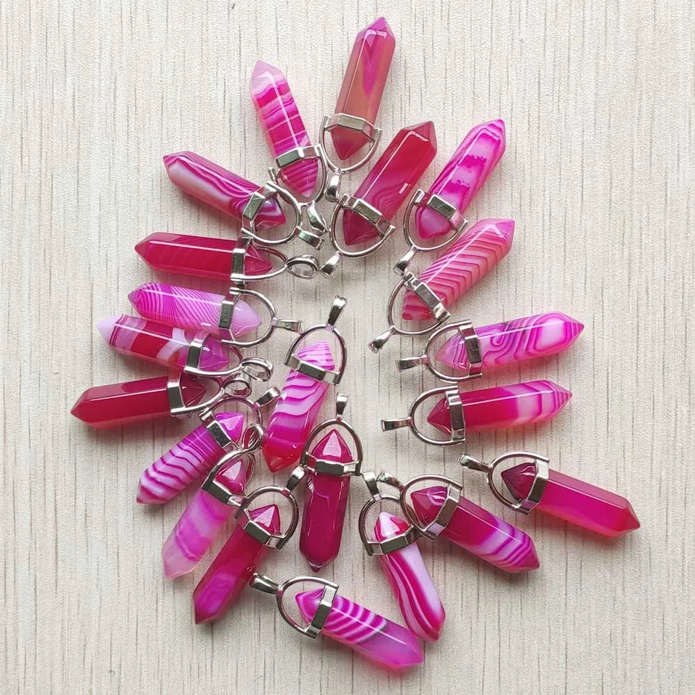 Striped Rose Red Onyx Point Pillar Pendants 24pcs