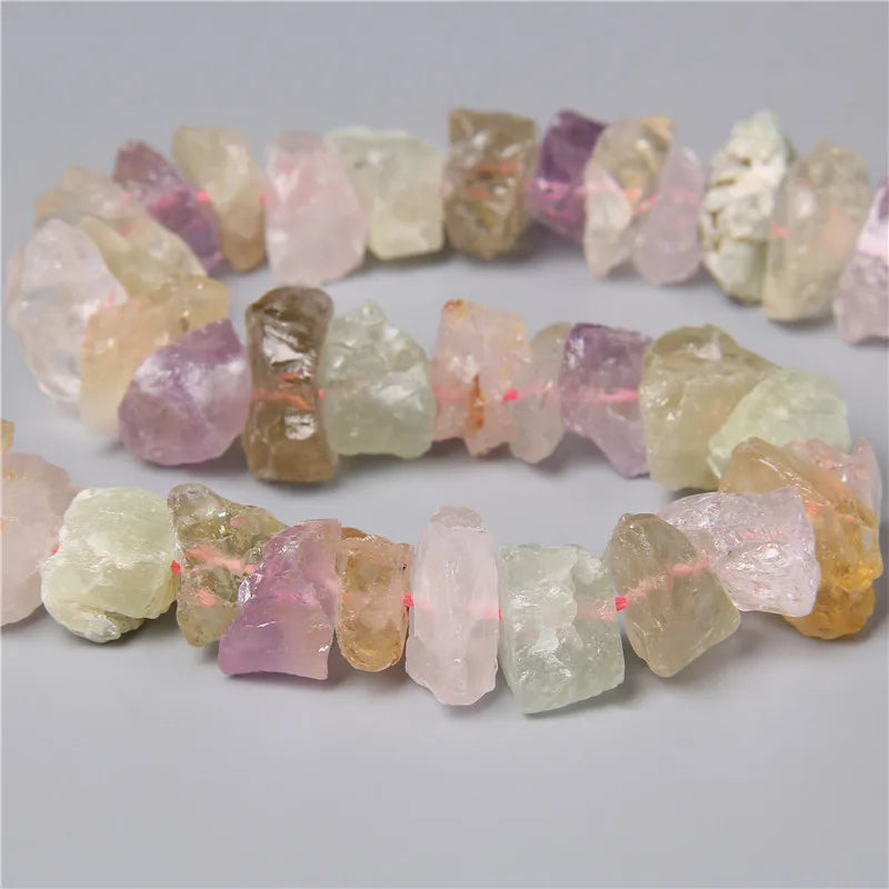 Raw Natural Rose & Purple Amethyst & Green Crystal Quartz Semi-precious Gemstone Bead Mix, 10-13mm