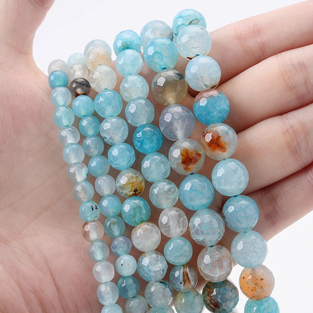 Blue Dragon Faceted Agate Beads,  4 6 8 10 12mm