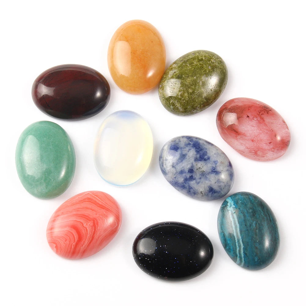 Natural Mixed Oval Gemstone Cabochons, 10pcs