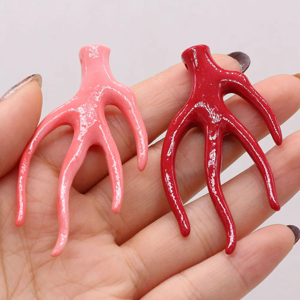 Natural Coral Pendant Beads, Tree Branch Shapes,  Red/Pink