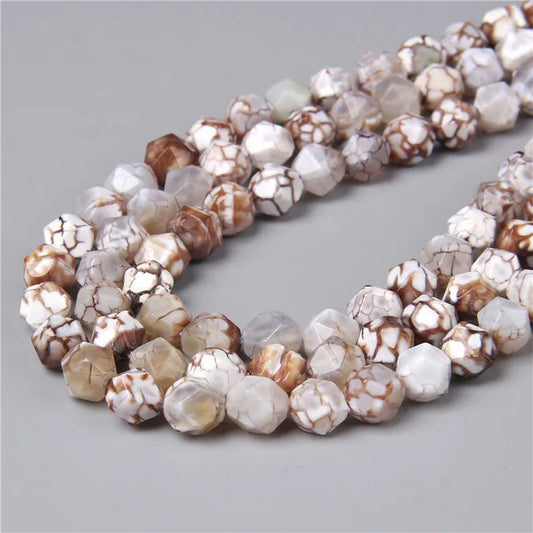 Natural Faceted Coffee White Dragon Agates,  Loose Gemstone Beads, 8MM 15"