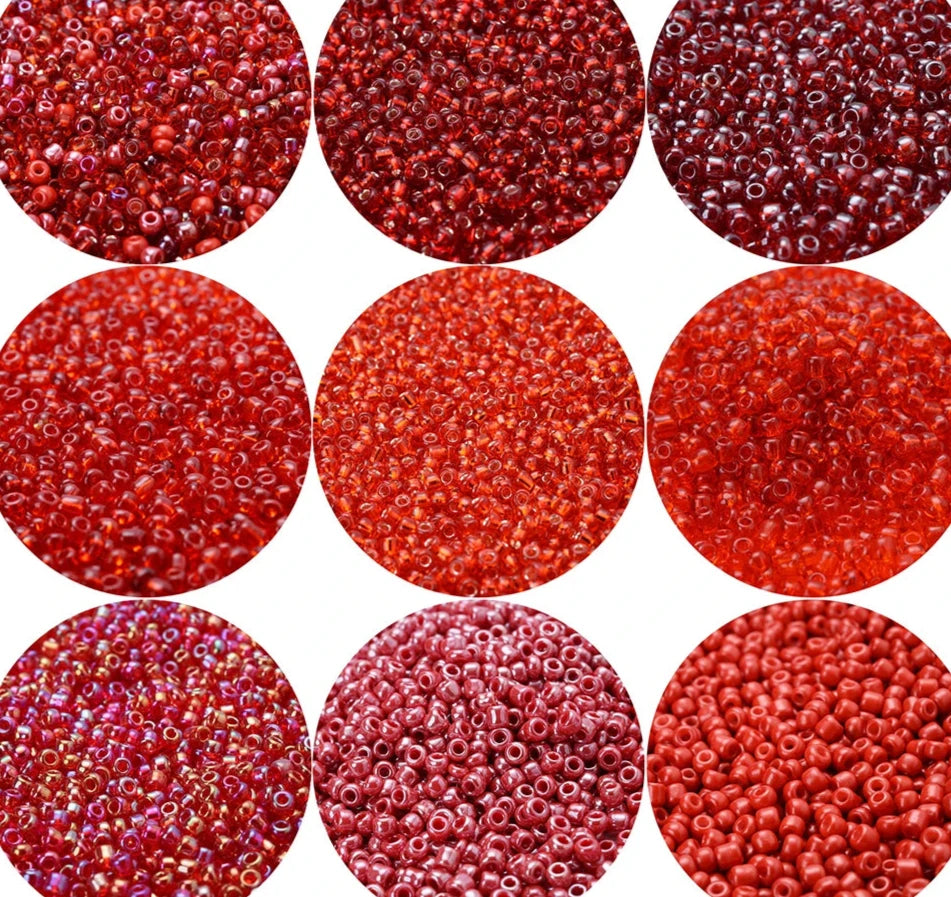 Mixed Red Czech Glass Seed Beads, Round Loose Beads, 300pcs 3mm, 9grams