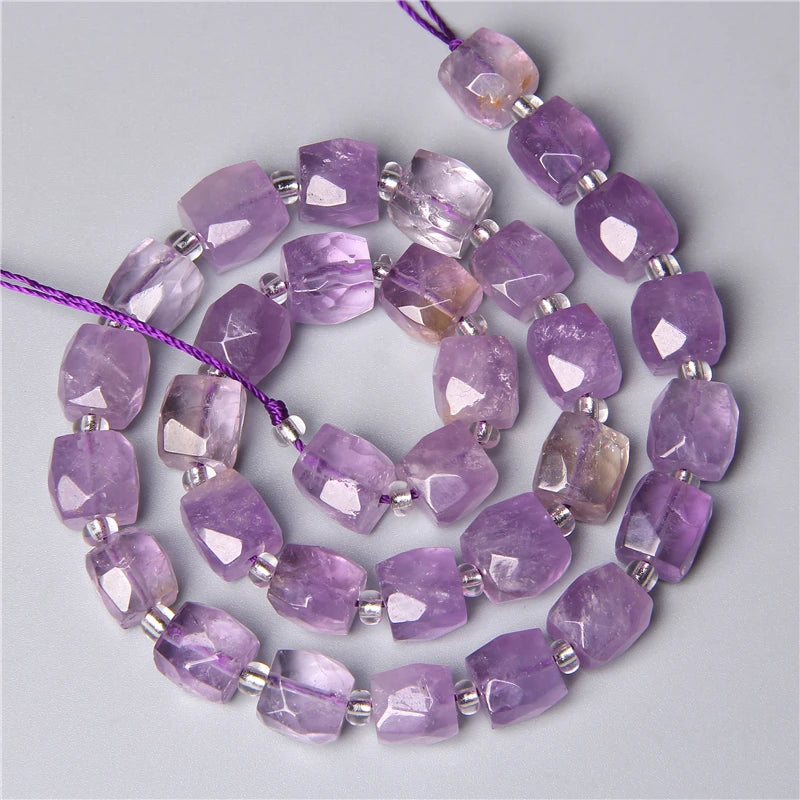 Faceted Light Purple Amethyst Gemstone Beads, 8 10 12x16 mm, Organic Flat Tube Shapes