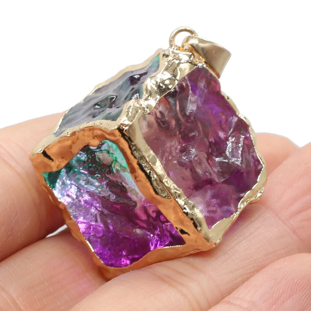 Raw Natural Crystal Pendants, Square, 35x35mm