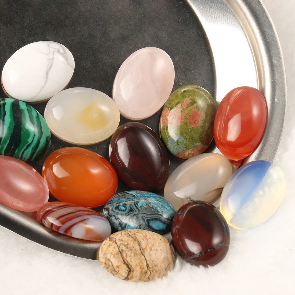 Natural Mixed Oval Gemstone Cabochons, 10pcs