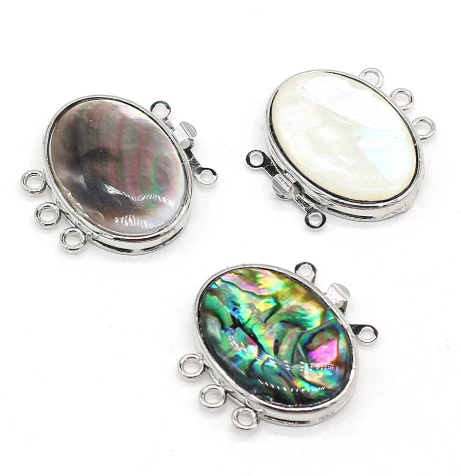 Oval Abalone Shell Pendant Charms, Connectors, 20x28mm, 1 pc