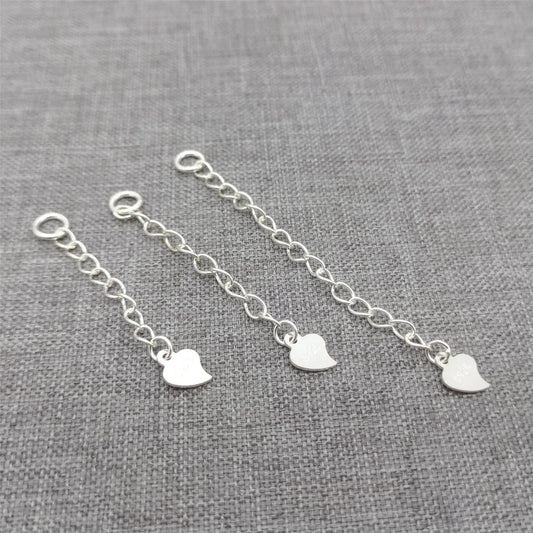 925 Sterling Silver Heart Extension Chains, Extender Chains for Necklaces, 32mm 40mm 52mm, 10pcs