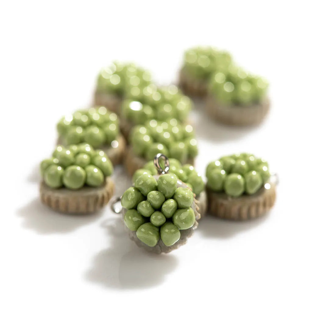 Hand-made Succulent Ceramic Charm Beads, Retro Style, 15mm 5pcs