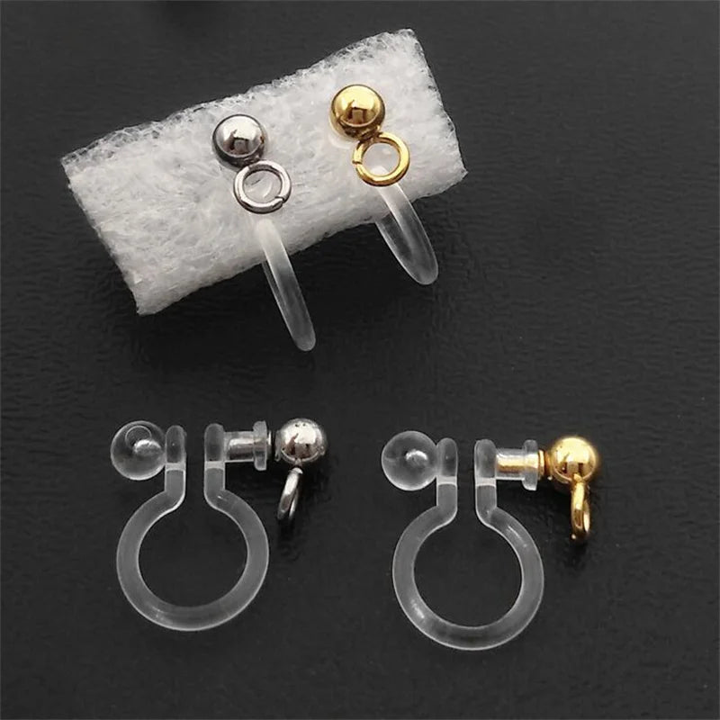 Transparent U Type Stainless Steel Clip on Earring Converter Painless for Non Pierced Ears, 10pcs 11x11mm