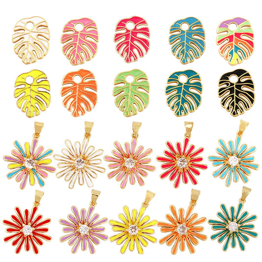 Sun Flower Banana Leaf Enamel Charms