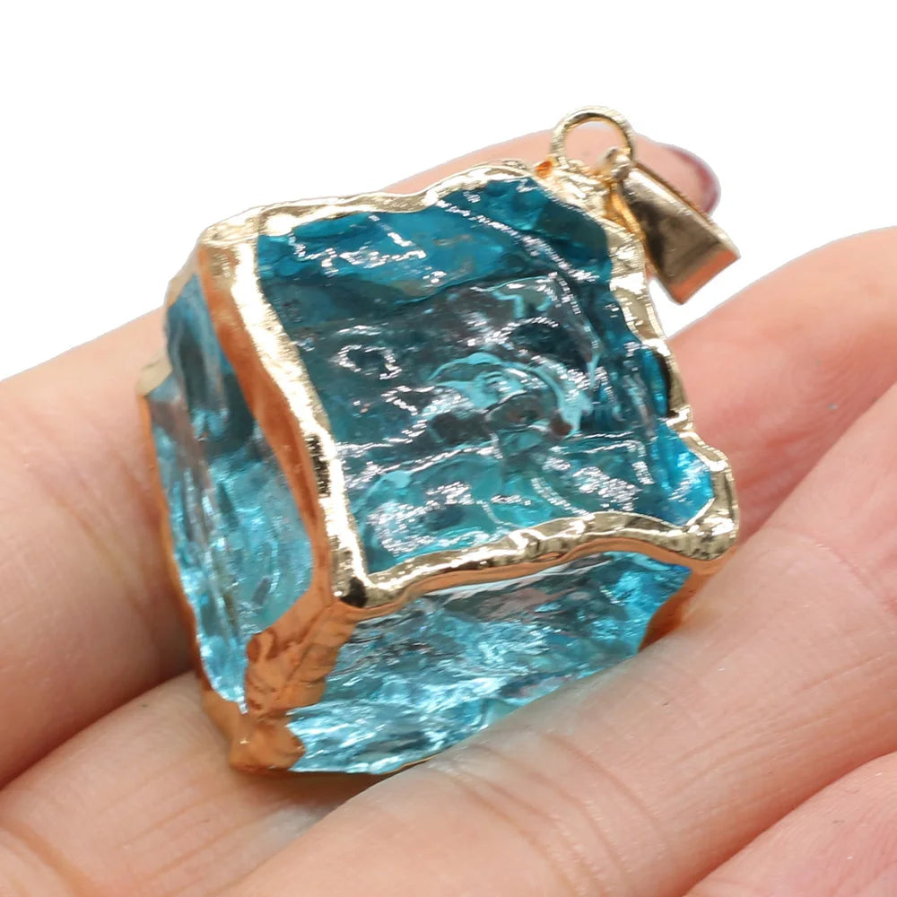 Raw Natural Crystal Pendants, Square, 35x35mm