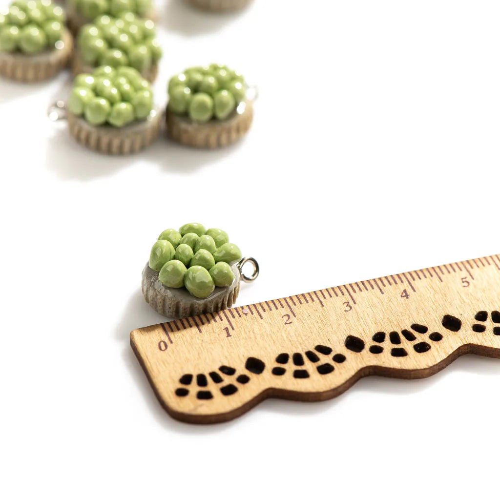 Hand-made Succulent Ceramic Charm Beads, Retro Style, 15mm 5pcs