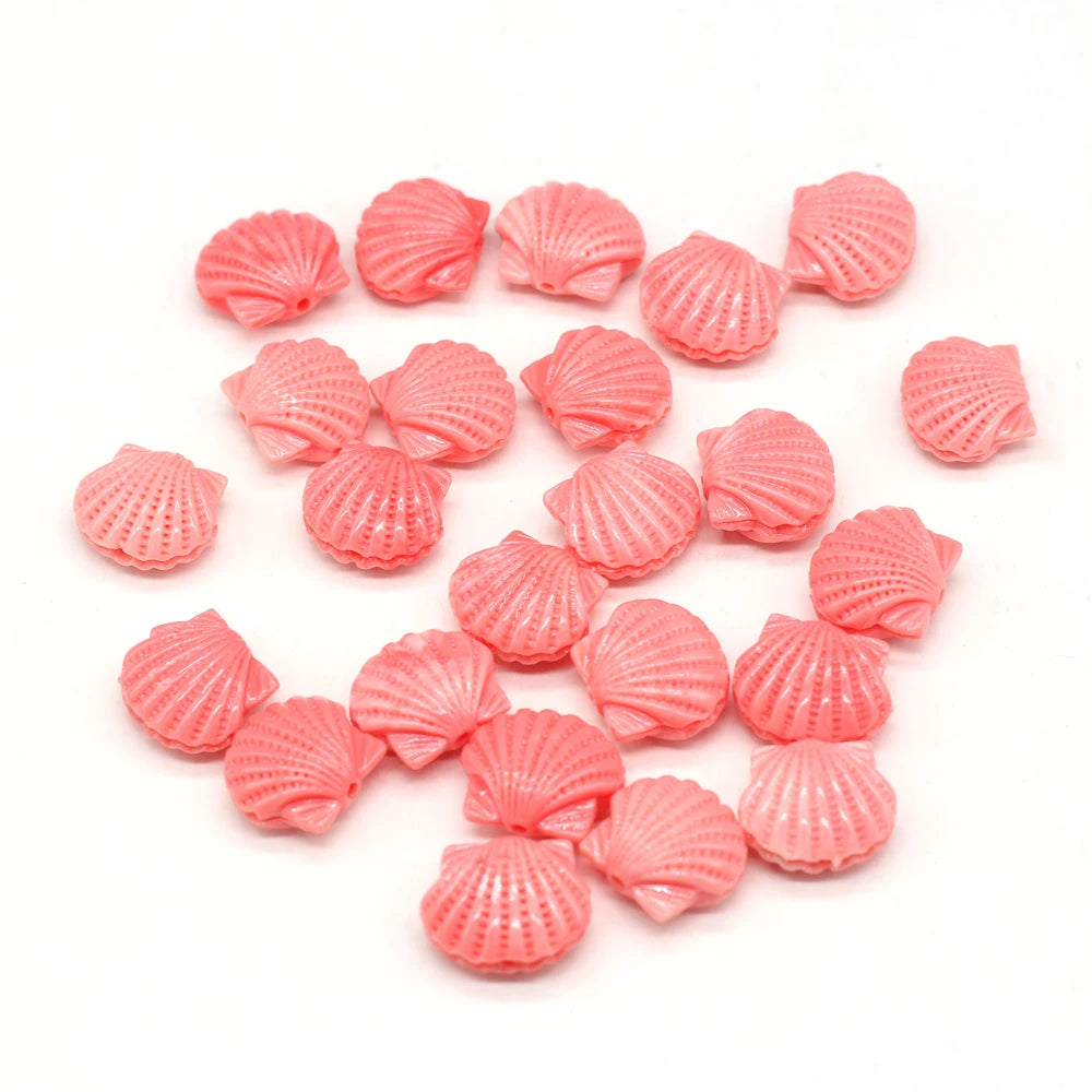 Pink Scallops, Carved Coral Shell Beads, 10pcs