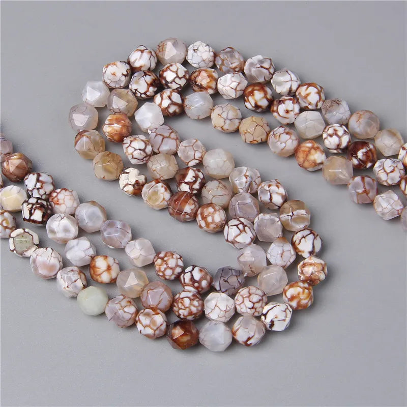 Natural Faceted Coffee White Dragon Agates,  Loose Gemstone Beads, 8MM 15"