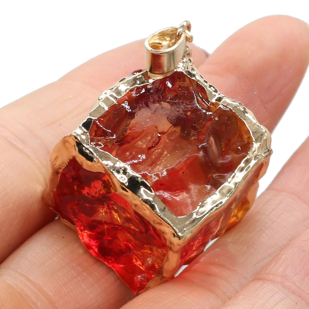 Raw Natural Crystal Pendants, Square, 35x35mm