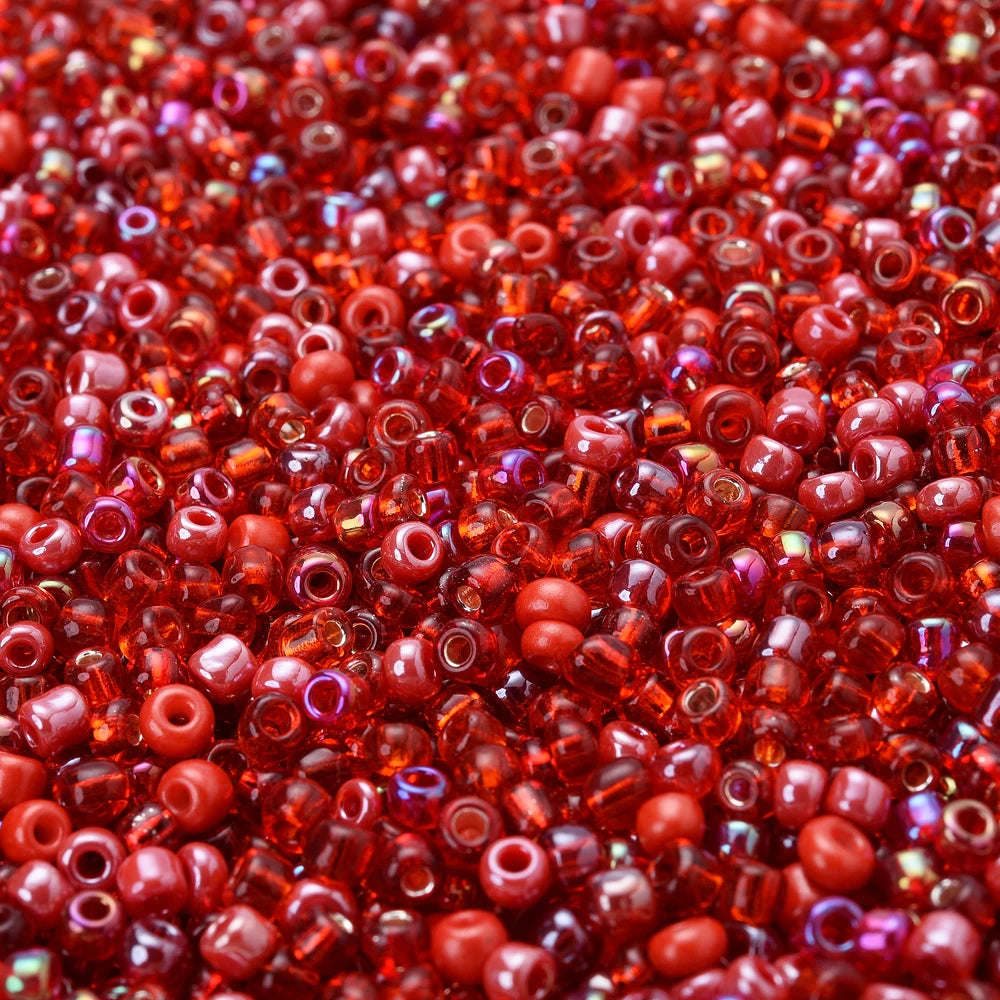 Mixed Red Czech Glass Seed Beads, Round Loose Beads, 300pcs 3mm, 9grams