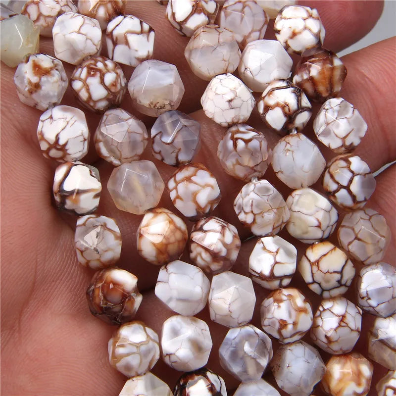 Natural Faceted Coffee White Dragon Agates,  Loose Gemstone Beads, 8MM 15"