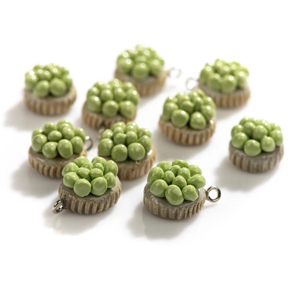 Hand-made Succulent Ceramic Charm Beads, Retro Style, 15mm 5pcs