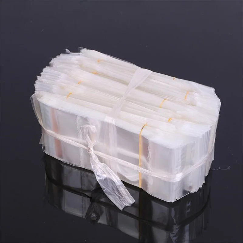 100pcs Clear Self Seal Plastic Bag, Pouch with Hang Tag for Jewelry