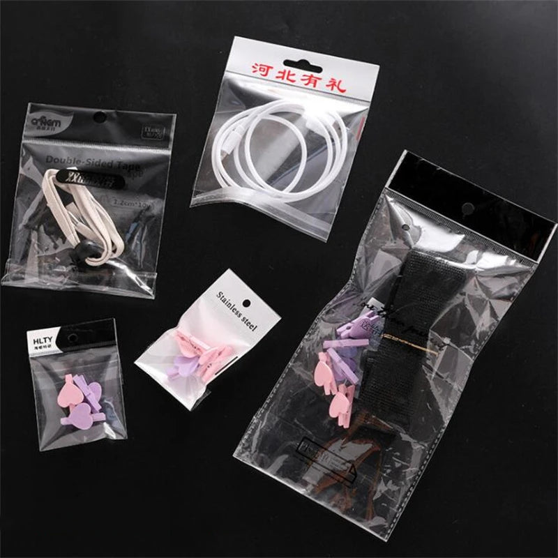 100pcs Clear Self Seal Plastic Bag, Pouch with Hang Tag for Jewelry