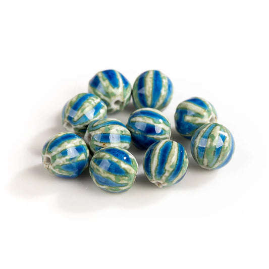 Spherical Watermelon Kiln Discoloration Ceramic Beads,  16mm 10pcs