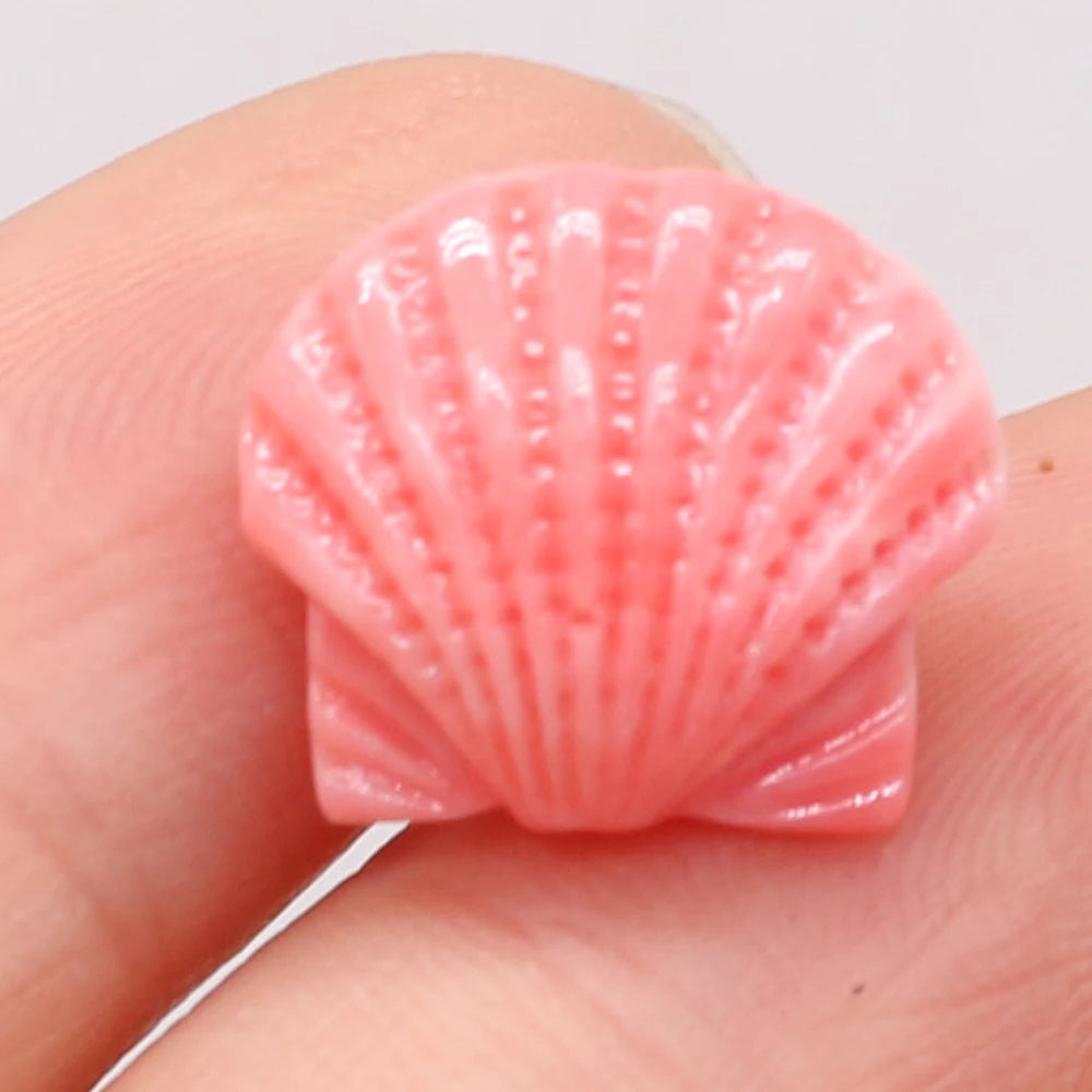 Pink Scallops, Carved Coral Shell Beads, 10pcs