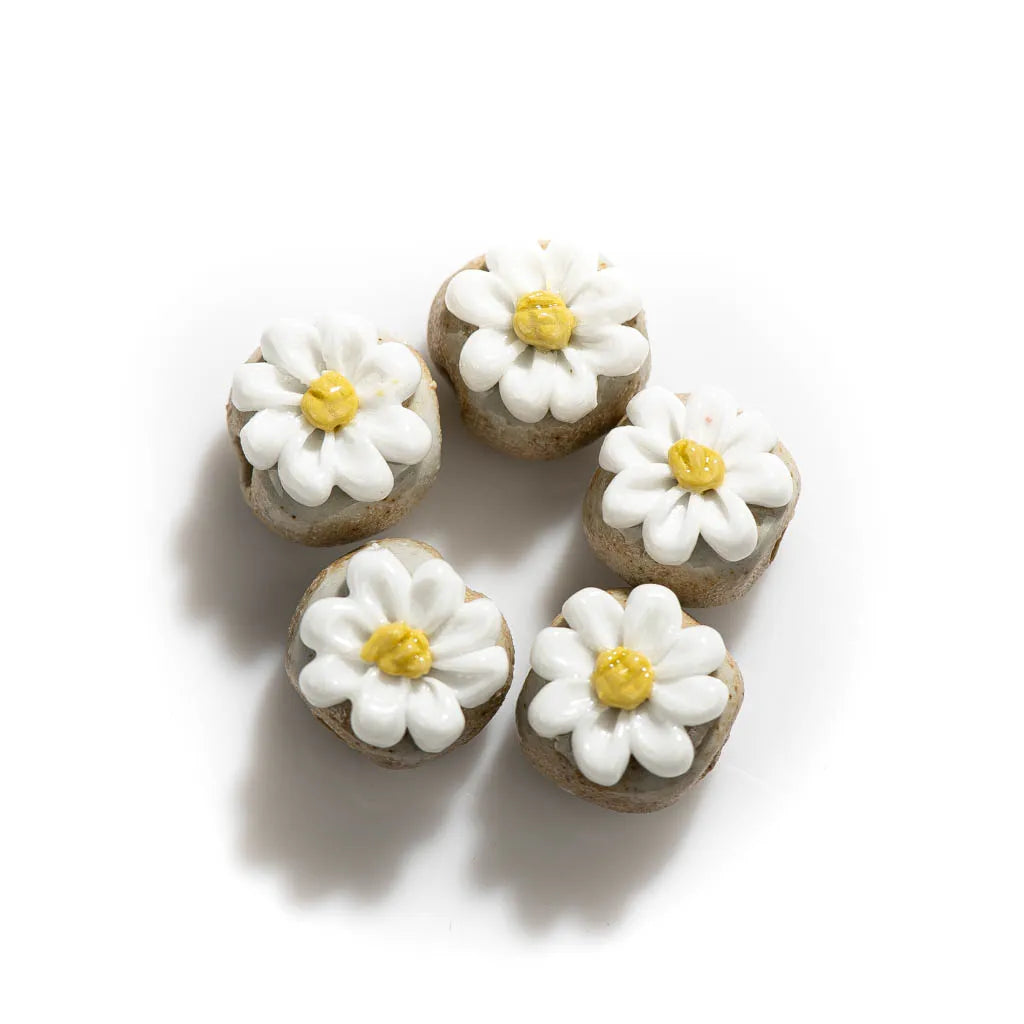 Handmade Pottery Flower Ceramic Beads, 14mm 5pcs