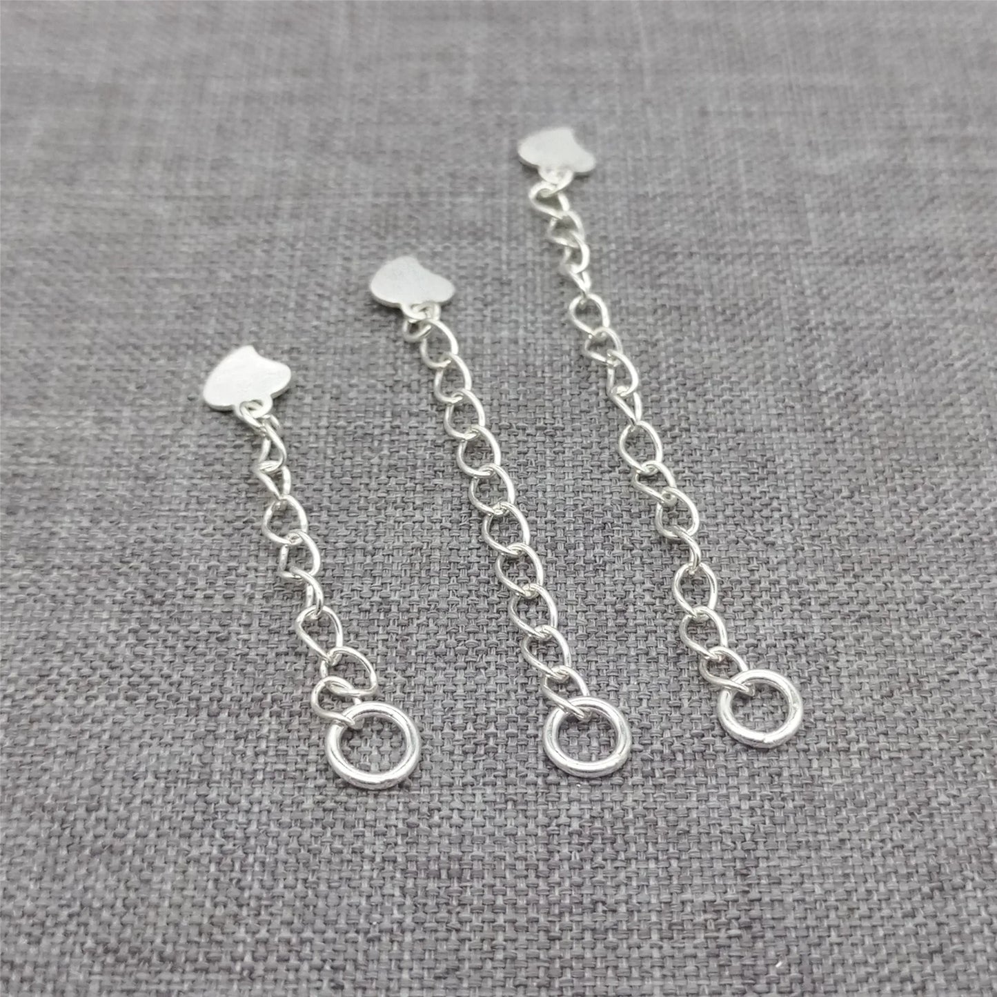 925 Sterling Silver Heart Extension Chains, Extender Chains for Necklaces, 32mm 40mm 52mm, 10pcs