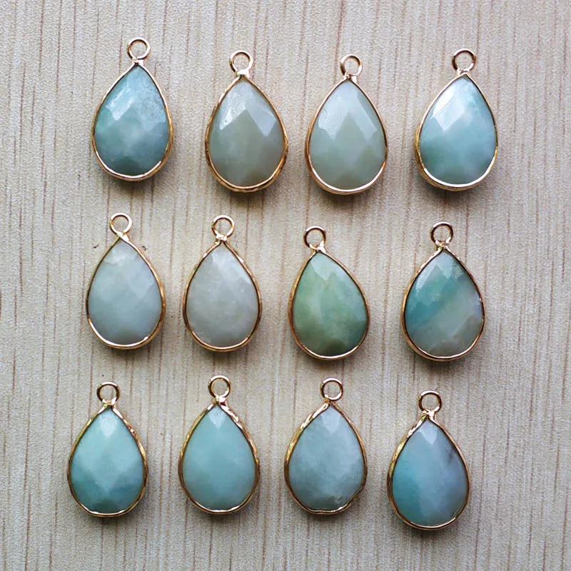 Natural Amazonite Water Drop Connector Pendants 12/pcs