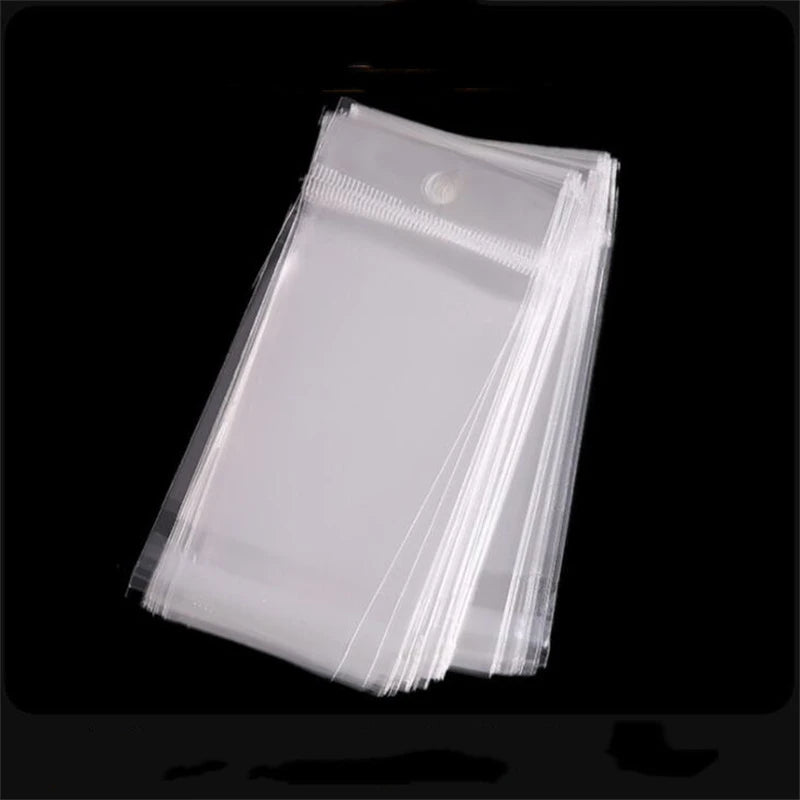 100pcs Clear Self Seal Plastic Bag, Pouch with Hang Tag for Jewelry