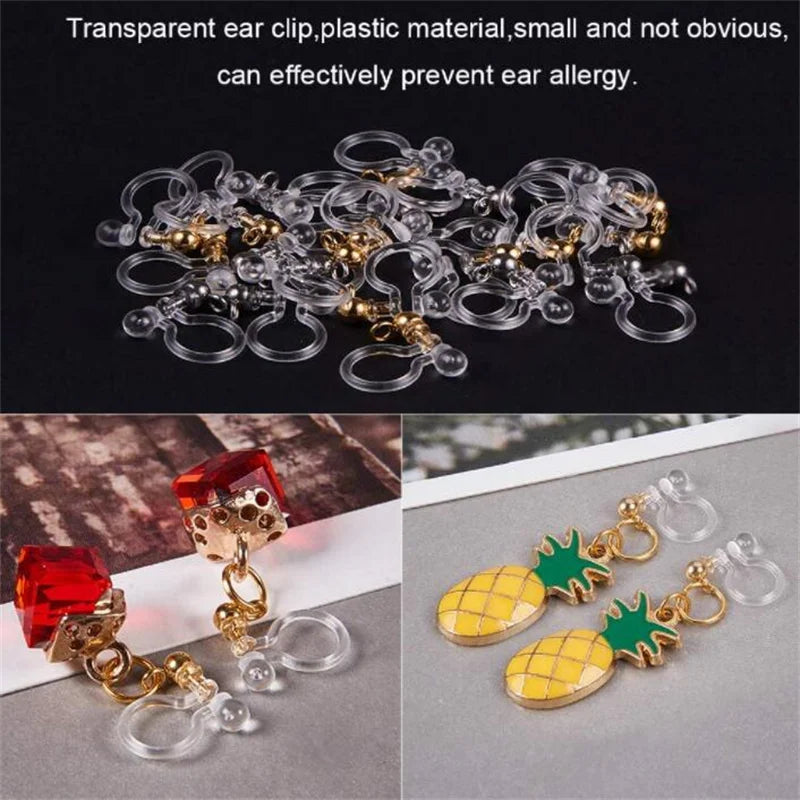 Transparent U Type Stainless Steel Clip on Earring Converter Painless for Non Pierced Ears, 10pcs 11x11mm