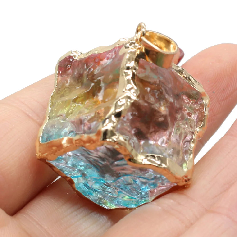 Raw Natural Crystal Pendants, Square, 35x35mm