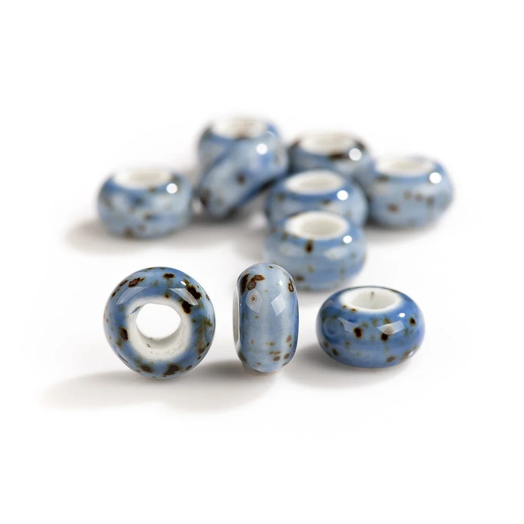 Round Retro Big Hole Ceramic Porcelain Beads, 15mm 10pcs